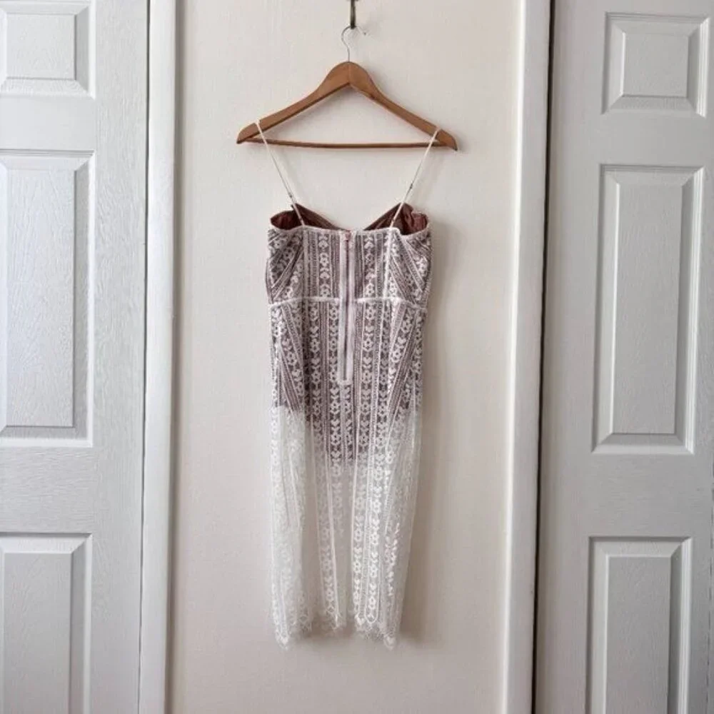 For Love & Lemons Dakota Lace Midi Dress White High Thigh Slit
